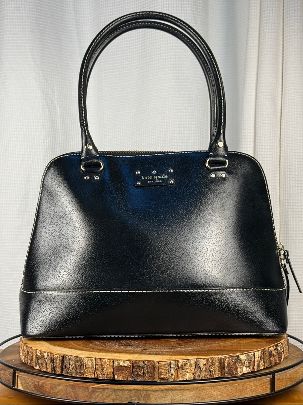 Kate Spade Black Pebbled Leather Satchel Shoulder Tote Bag EUC